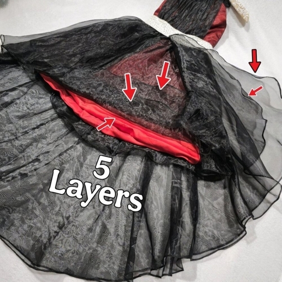 Custom Black & Red Chiffon Dress ✦ Girls 6 ✦ Handmade Roses Sparkle Sash Formal - Picture 9 of 16